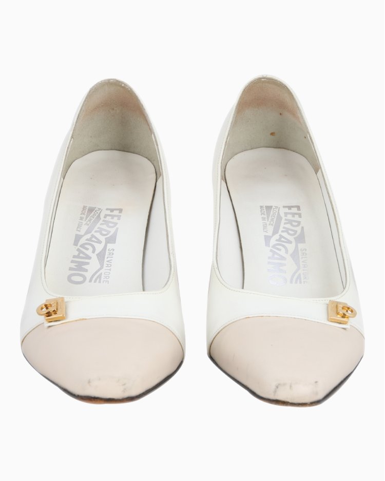 Sapato Salvatore Ferragamo Original Bicolor Branco e Bege Feminino